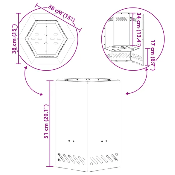 Vatră Foc Hexagonală Fără Fum - Negru - Oțel | Livrare Gratuită