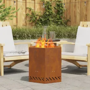 Vatră Foc Hexagonală Fără Fum - Oțel Corten - Livrare Gratuită