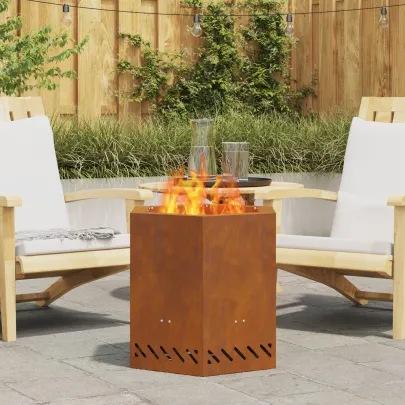 Vatră Foc Hexagonală Fără Fum - Oțel Corten - Livrare Gratuită