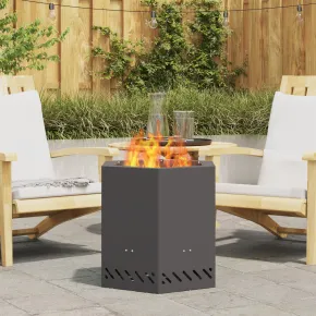 Vatră Foc Fără Fum Hexagonală Negru | Oțel Rezistent | Outdoor