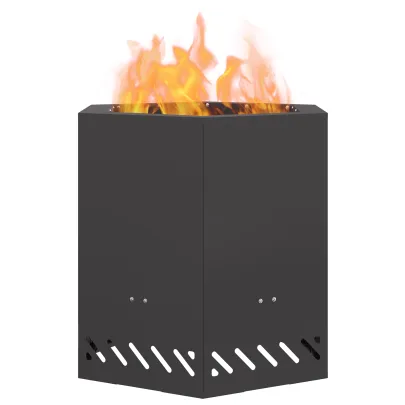 Vatră Foc Fără Fum Hexagonală Negru | Oțel Rezistent | Outdoor