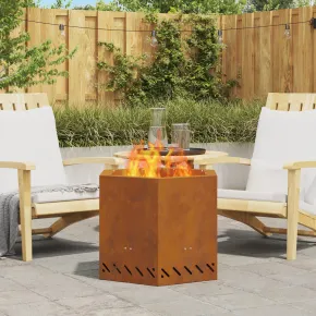 Vatră Foc Hexagonală Fără Fum - Oțel Corten - Outdoor