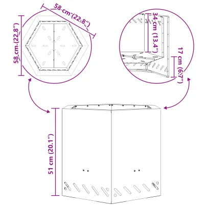 Vatră Foc Hexagonală Fără Fum - Oțel Corten - Outdoor