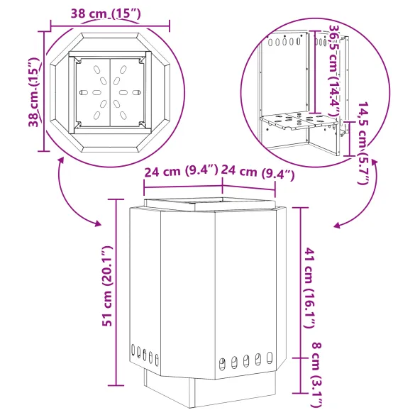 Focar Hexagonal Fără Fum Negru din Oțel | Livrare Gratuită