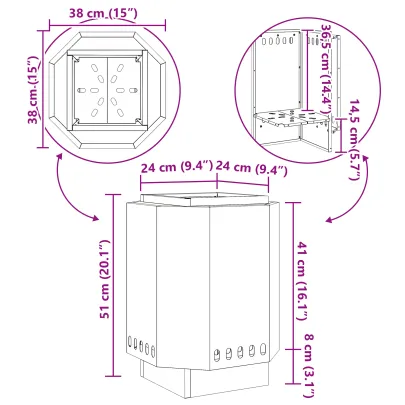 Focar Hexagonal Fără Fum Negru din Oțel | Livrare Gratuită