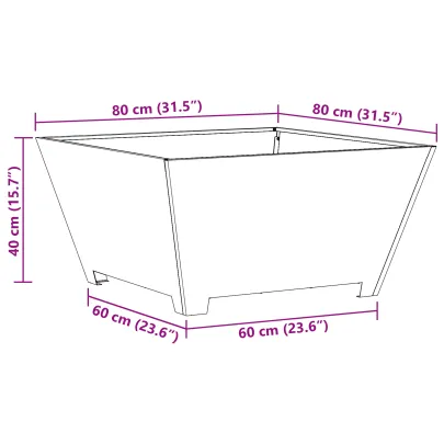 Vatră de foc pătrată din oțel corten - 80x80x40 cm