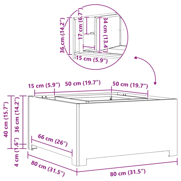 Vatră de foc pătrată - Oțel corten - Livrare gratuită