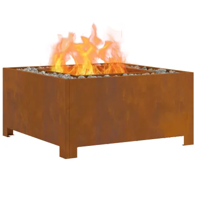 Vatră de foc pătrată din oțel corten - 60x60x30 cm