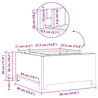 Vatră de foc pătrată negru - Oțel rezistent - Livrare gratuită