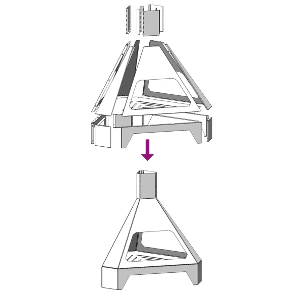 Vatră de foc cu horn negru - Oțel rezistent - Livrare gratuită