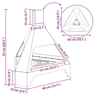 Vatră de foc cu horn negru - Oțel rezistent - Livrare gratuită