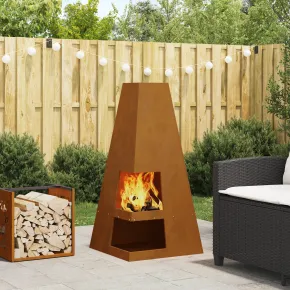 Vatră Foc Corten Exterior cu Depozitare Lemne | Livrare Gratuită