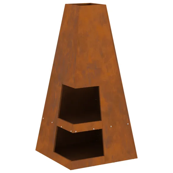 Vatră Foc Corten Exterior cu Depozitare Lemne | Livrare Gratuită