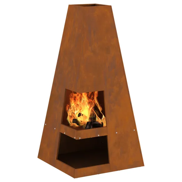 Vatră Foc Corten Exterior cu Depozitare Lemne | Livrare Gratuită