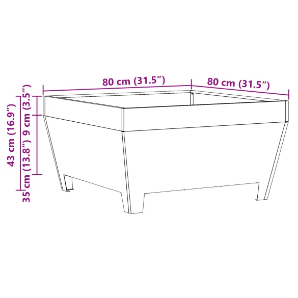 Focar Pătrat Oțel Corten Rezistent la Intemperii | Livrare Gratuită