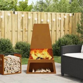 Vatră de foc rustică cu depozitare lemne - Oțel Corten