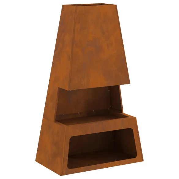 Vatră de foc rustică cu depozitare lemne - Oțel Corten