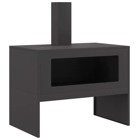Vatră de foc exterior cu horn - negru mat - oțel rezistent Vatră de foc exterior cu horn - negru mat - oțel rezistent