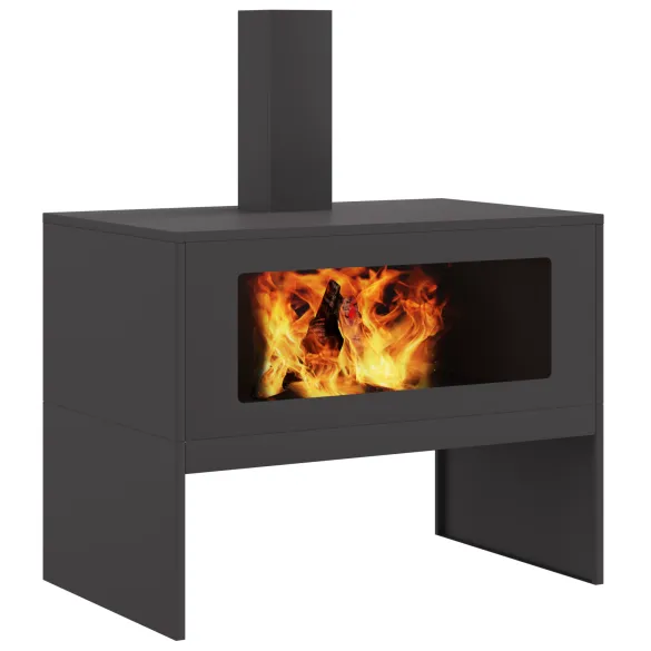 Vatră de foc exterior cu horn - negru mat - oțel rezistent Vatră de foc exterior cu horn - negru mat - oțel rezistent