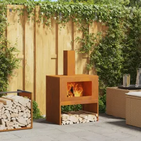 Vatră de foc cu horn - Oțel Corten - Livrare Gratuită