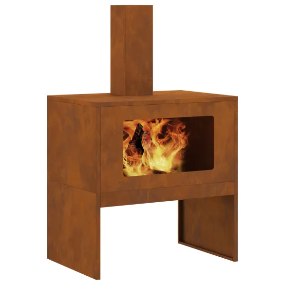 Vatră de foc cu horn - Oțel Corten - Livrare Gratuită