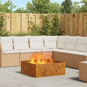 Vatră de foc pătrată din oțel corten - 80x80x30 cm
