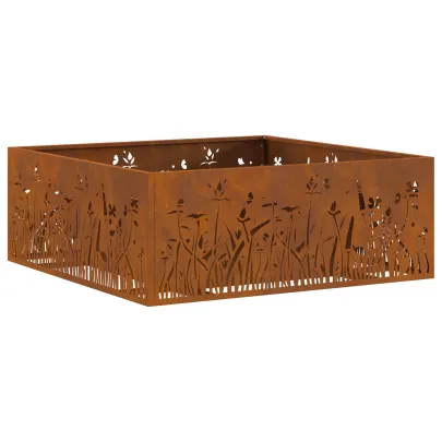 Vatră de foc pătrată din oțel corten - 80x80x30 cm