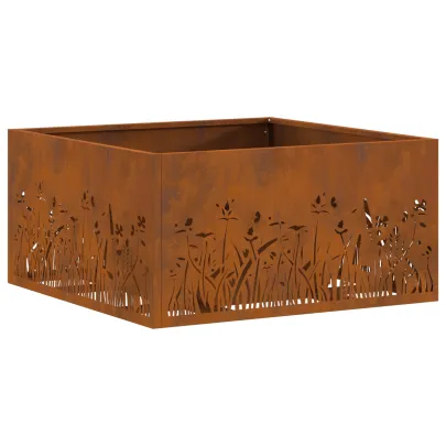 Vatră de foc pătrată din oțel corten - 60x60x30 cm