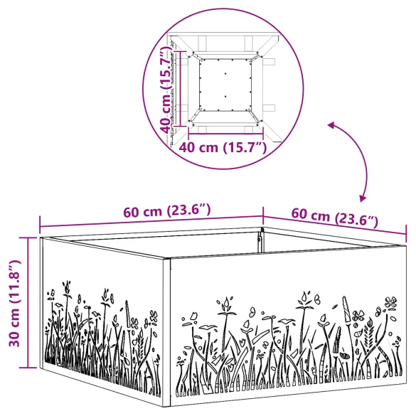 Vatră de foc pătrată din oțel corten - 60x60x30 cm Vatră de foc pătrată din oțel corten - 60x60x30 cm
