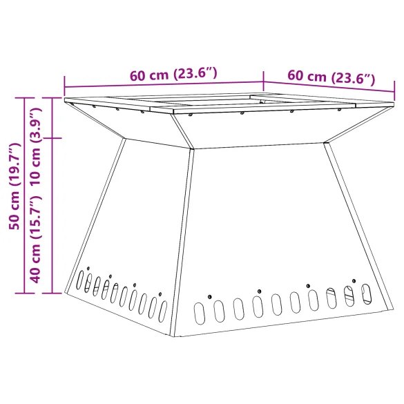 Vatră de foc Corten 60x60x50 cm - Livrare Gratuită
