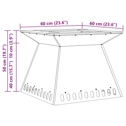Vatră de foc Corten 60x60x50 cm - Livrare Gratuită
