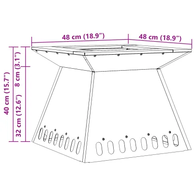 Vatră de foc pătrată din oțel corten pentru grădină