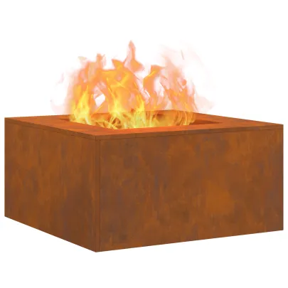 Vatră de foc pătrată din oțel corten - 80x80x40 cm