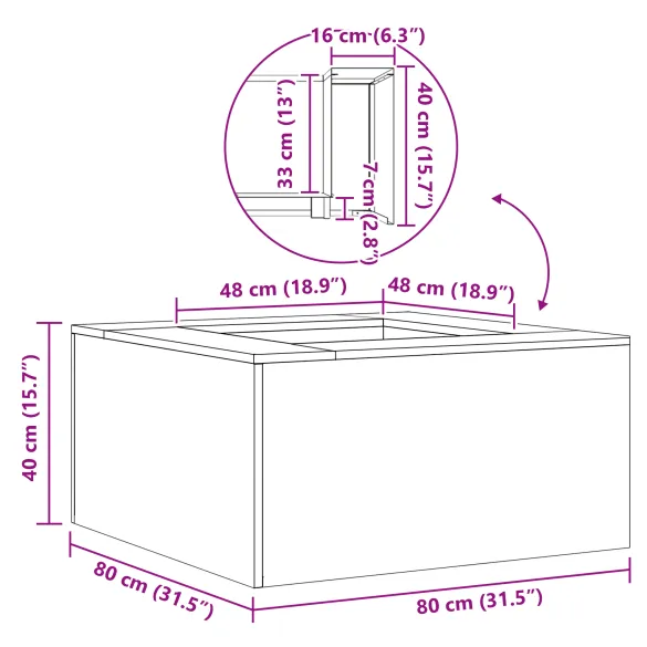 Vatră de foc pătrată din oțel corten - 80x80x40 cm Vatră de foc pătrată din oțel corten - 80x80x40 cm