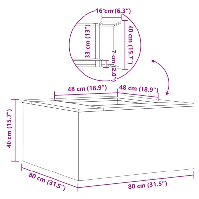 Vatră de foc pătrată din oțel corten - 80x80x40 cm