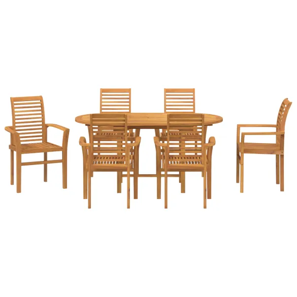 Set Masa Gradina Lemn Teak - 7 Piese cu Scaune Pliabile