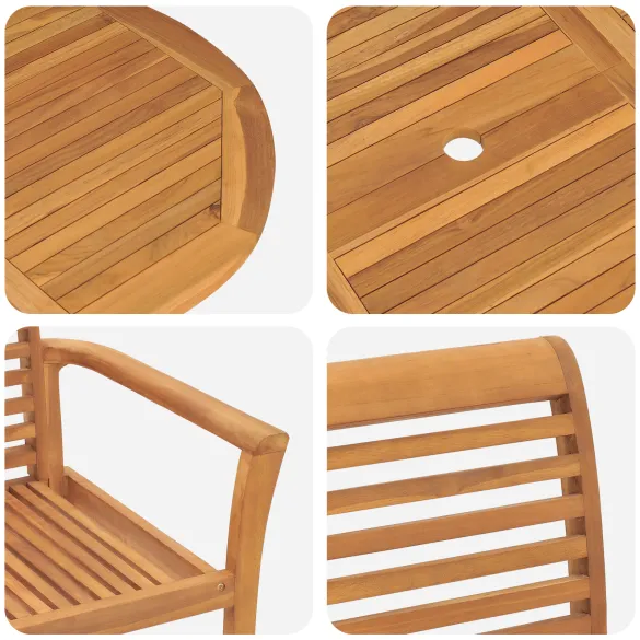 Set Masa Gradina Lemn Teak - 7 Piese cu Scaune Pliabile