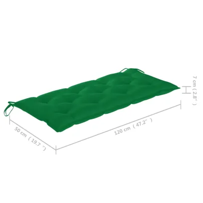 Bancă grădină lemn tec cu pernă verde - 120 cm | Comandă acum