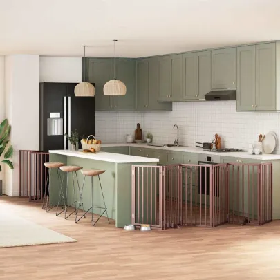 Poartă Câini Pliabilă Lemn - 9 Panouri cu Ușă 450cm