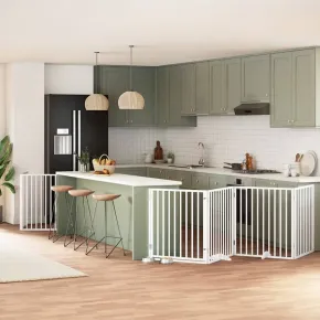 Poartă Câini Pliabilă Lemn Plop - 480 cm - Alb