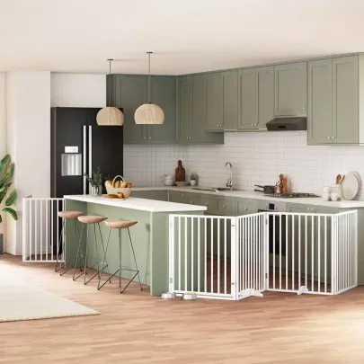 Poartă Câini Pliabilă Lemn Plop - 480 cm - Alb