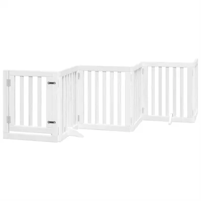 Poartă Câini Pliabilă Alb - 9 Panouri Lemn Plop - 450 cm