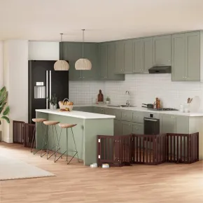 Poartă Câini Pliabilă Lemn - 9 Panouri cu Ușă 450cm