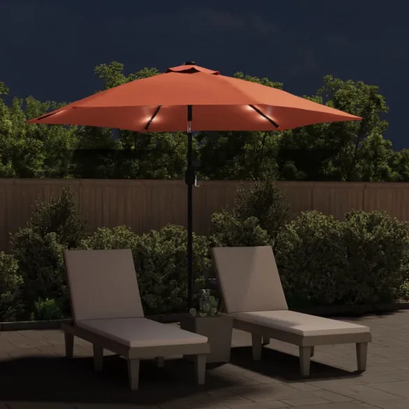 Umbrelă de soare cu LED-uri solare | 300 cm | Cărămiziu