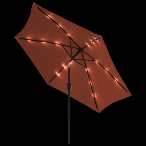 Umbrelă de soare cu LED-uri solare | 300 cm | Cărămiziu