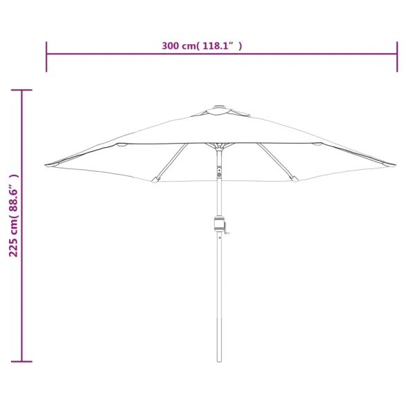 Umbrelă de soare cu LED-uri solare | 300 cm | Cărămiziu