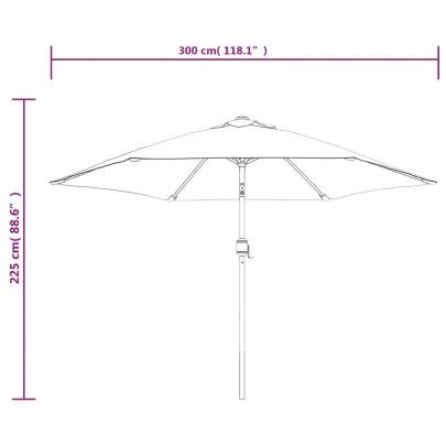 Umbrelă de soare cu LED-uri solare | 300 cm | Cărămiziu