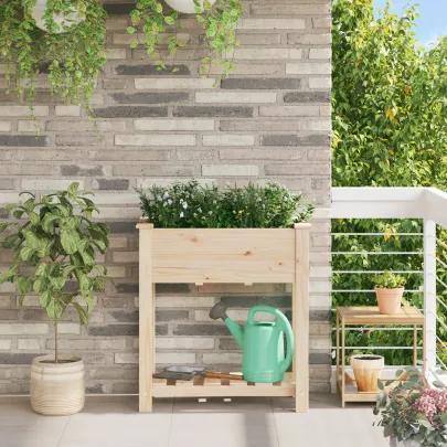 Jardiniere cu Raft Lemn Masiv - Decor Grădină Rustic