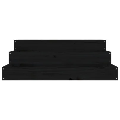 Jardinieră Lemn Masiv de Pin - 3 Niveluri - Negru - 78x78x27 cm