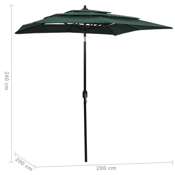 Umbrelă Grădină 3 Niveluri - Verde - 2x2 m | Livrare Gratuită